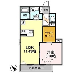 東武東上線 若葉駅 徒歩17分の賃貸アパート 1階1LDKの間取り