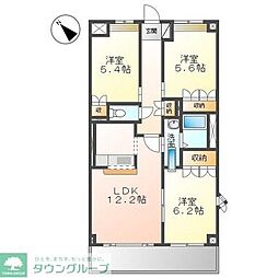 東武東上線 若葉駅 徒歩5分の賃貸マンション 3階3LDKの間取り