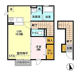 東武東上線 川越駅 徒歩8分の賃貸アパート 2階1LDKの間取り
