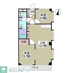千代田マンション 2LDKの間取図画像