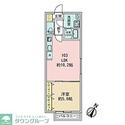 狭山市新狭山3丁目アパート 1LDKの間取図画像