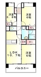 ビレッジハウス東松山タワー1号棟 3LDKの間取図画像