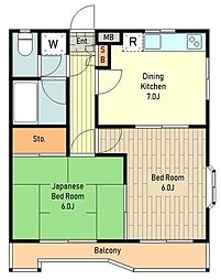 西武拝島線 東大和市駅 徒歩13分の賃貸マンション 2階2DKの間取り