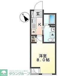 京王線 東府中駅 徒歩7分の賃貸マンション 2階1Kの間取り