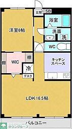 西武多摩川線 是政駅 徒歩3分の賃貸マンション 2階1LDKの間取り