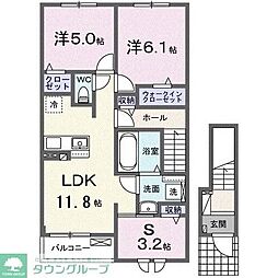 京王線 中河原駅 徒歩23分の賃貸アパート 2階2SLDKの間取り