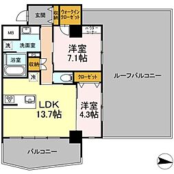 ラ・ベレッツァ　フェリオ 5階2LDKの間取り