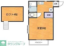 京王線 多磨霊園駅 徒歩9分の賃貸アパート 2階1Kの間取り