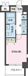JR中央線 立川駅 徒歩12分の賃貸マンション 6階1Kの間取り