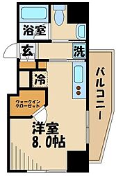 スパシエ国立矢川ステーションプラザ 8階ワンルームの間取り