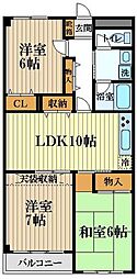 西武新宿線 小平駅 徒歩12分の賃貸マンション 2階3LDKの間取り
