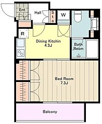 JR中央線 立川駅 徒歩10分の賃貸マンション 4階1DKの間取り
