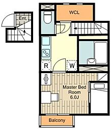JR中央線 国立駅 徒歩6分の賃貸アパート 2階1Kの間取り