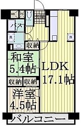 JR中央線 東小金井駅 徒歩10分の賃貸マンション 3階2LDKの間取り