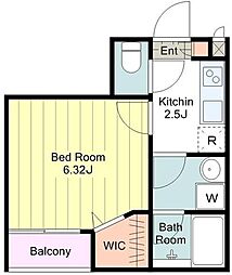 JR中央線 八王子駅 徒歩10分の賃貸アパート 2階1Kの間取り
