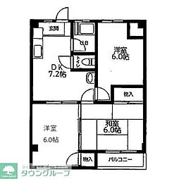 西武多摩川線 是政駅 徒歩6分の賃貸マンション 3階3DKの間取り