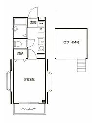 JR中央線 国立駅 徒歩20分の賃貸アパート 2階1Kの間取り