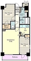 JR中央線 豊田駅 徒歩3分の賃貸マンション 13階2LDKの間取り
