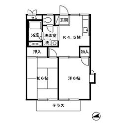 京王高尾線 北野駅 徒歩29分の賃貸アパート 1階2DKの間取り