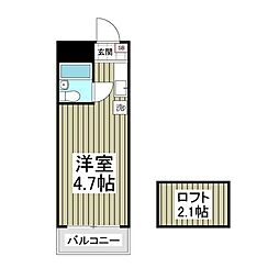 サンウィングB 1階ワンルームの間取り