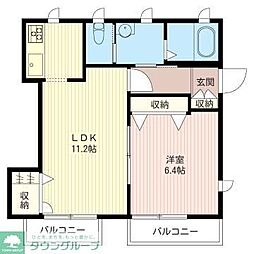 メゾンオランジュ 2階1LDKの間取り