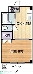 JR中央線 武蔵小金井駅 徒歩9分の賃貸マンション 2階1DKの間取り
