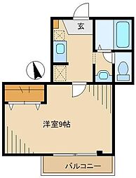 JR中央線 立川駅 徒歩5分の賃貸マンション 2階1Kの間取り