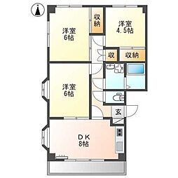 グランディール天神 1階3DKの間取り