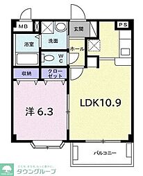 西武新宿線 花小金井駅 徒歩17分の賃貸マンション 3階1LDKの間取り