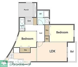 ヒルサイドイン国分寺 1階2LDKの間取り