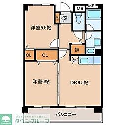 西武拝島線 東大和市駅 徒歩5分の賃貸マンション 3階2DKの間取り