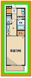 京王線 飛田給駅 徒歩9分の賃貸マンション 2階1Kの間取り