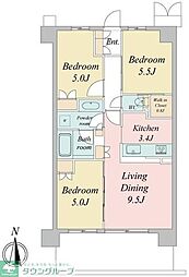 JR中央線 武蔵境駅 徒歩4分の賃貸マンション 1階3LDKの間取り