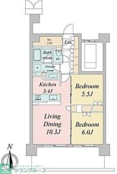 JR中央線 武蔵境駅 徒歩4分の賃貸マンション 5階2LDKの間取り