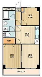ローヤル国立マンション 3階3DKの間取り
