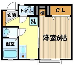 JR中央線 東小金井駅 徒歩10分の賃貸アパート 1階1Kの間取り
