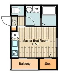 アルベルト国立 1階ワンルームの間取り