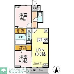 西武多摩川線 多磨駅 徒歩7分の賃貸アパート 1階2LDKの間取り