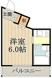 JR中央線 武蔵小金井駅 徒歩17分の賃貸マンション 3階ワンルームの間取り
