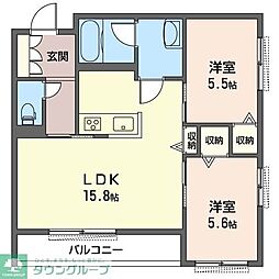 JR南武線 谷保駅 徒歩12分の賃貸マンション 1階2LDKの間取り