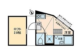 JR中央線 立川駅 徒歩8分の賃貸アパート 2階ワンルームの間取り