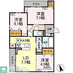 府中市分梅町4丁目アパート 3LDKの間取図画像