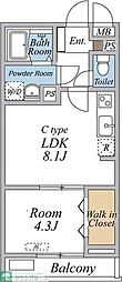 リブリ・国立イチョウテラス 1LDKの間取図画像