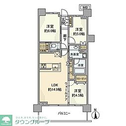 プラウドシティ国立 3LDKの間取図画像
