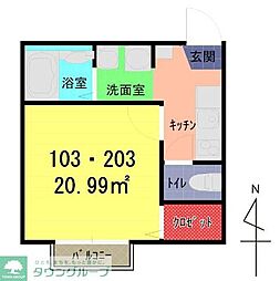リアン大和田 1階1Kの間取り