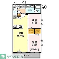 センカ 2階2LDKの間取り