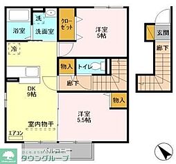 グランポルテ美園Ａ 2階2DKの間取り