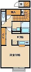 レオネクストフジハイム 2階1Kの間取り