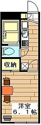 レオパレスセルサスII 2階1Kの間取り