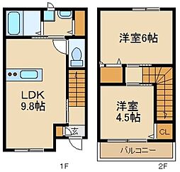 JR埼京線 与野本町駅 徒歩26分の賃貸テラスハウス 2階2LDKの間取り